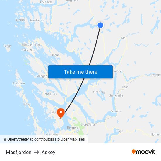 Masfjorden to Askøy map