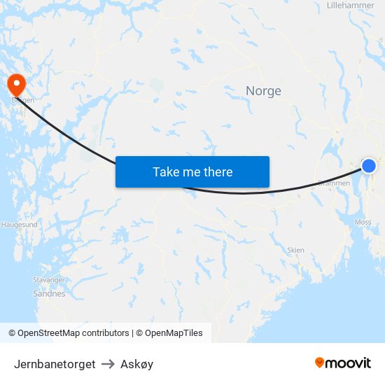 Jernbanetorget to Askøy map