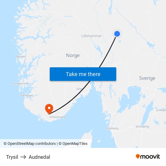 Trysil to Audnedal map