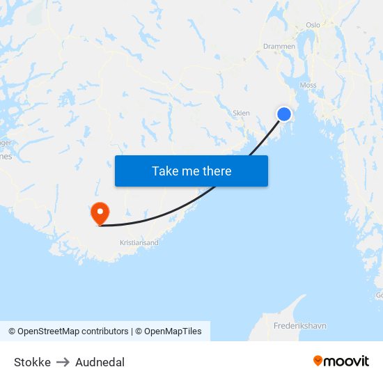 Stokke to Audnedal map