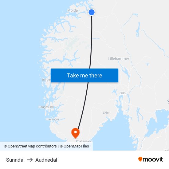 Sunndal to Audnedal map