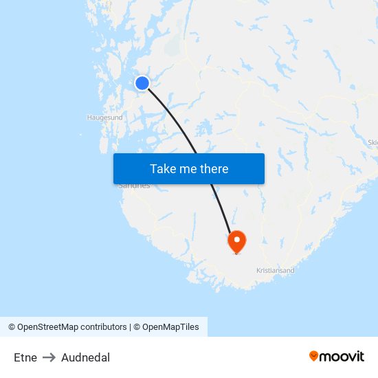 Etne to Audnedal map