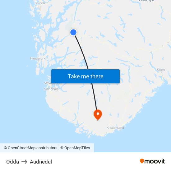 Odda to Audnedal map