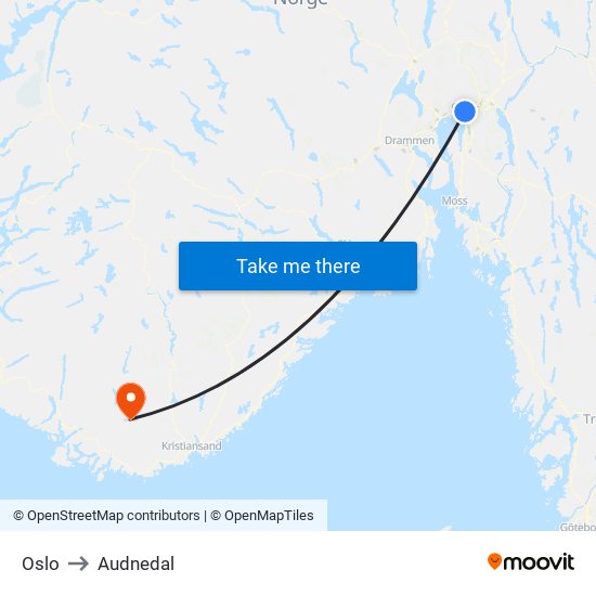 Oslo to Audnedal map