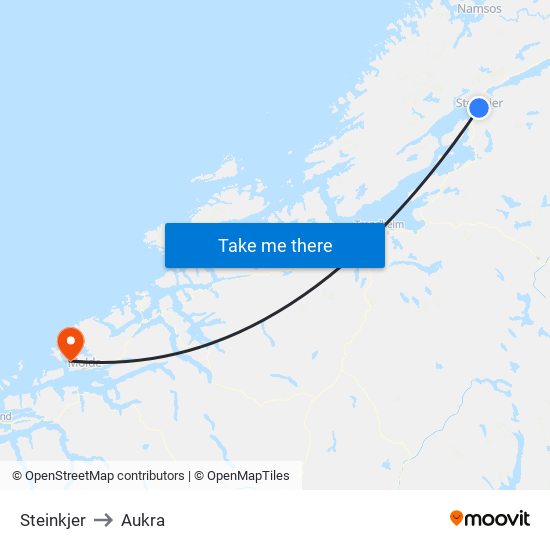 Steinkjer to Aukra map