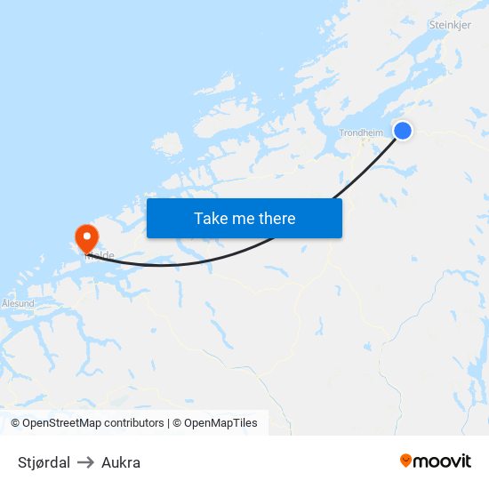 Stjørdal to Aukra map