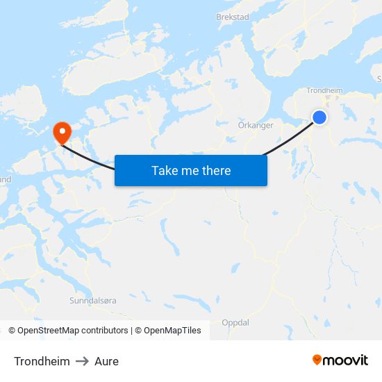 Trondheim to Aure map
