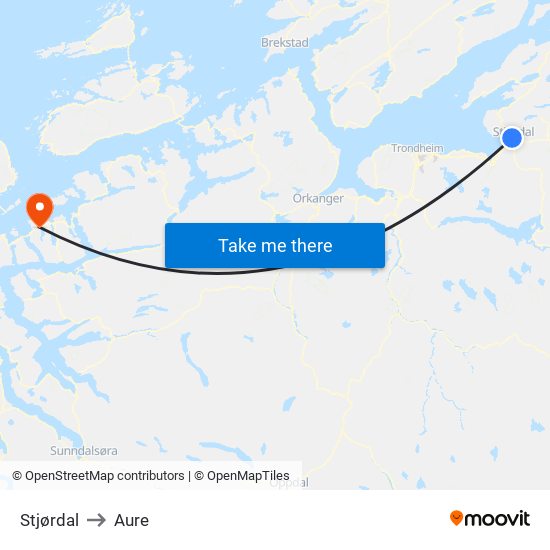 Stjørdal to Aure map