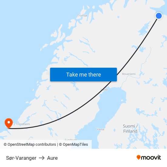 Sør-Varanger to Aure map