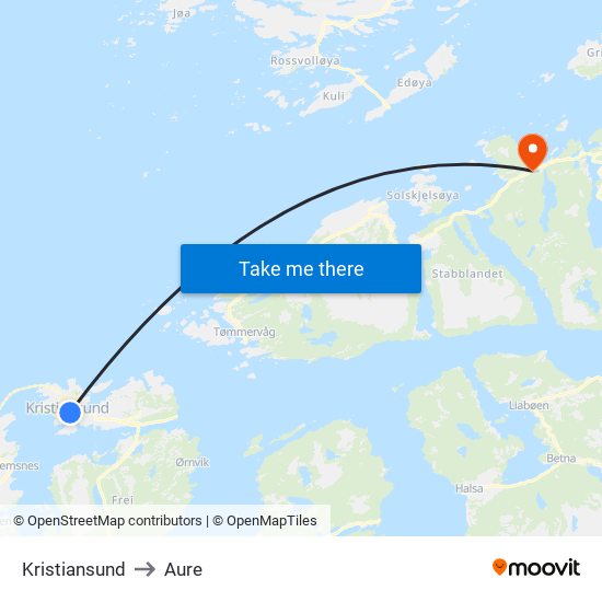 Kristiansund to Aure map