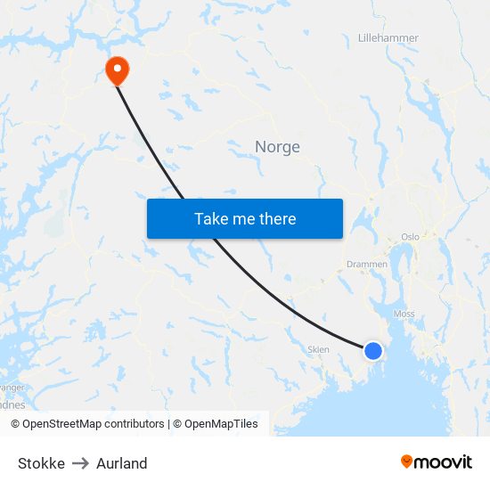 Stokke to Aurland map