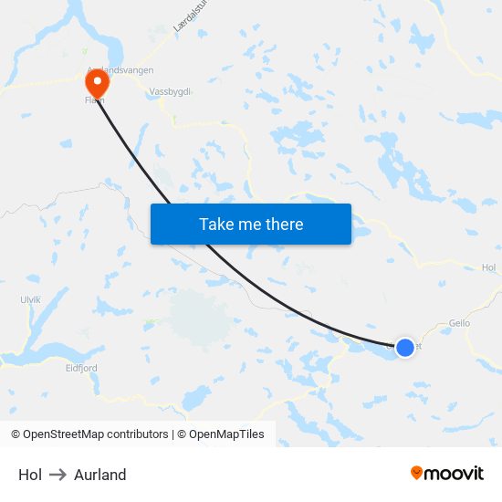 Hol to Aurland map