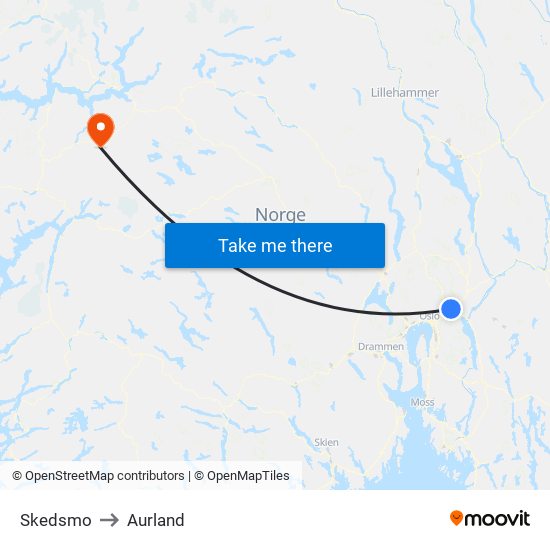 Skedsmo to Aurland map