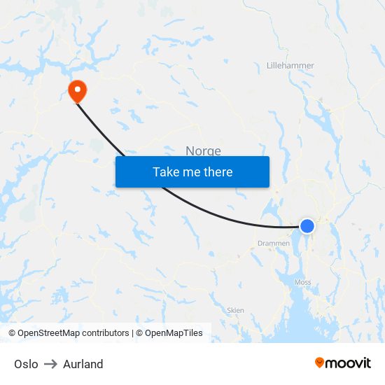 Oslo to Aurland map