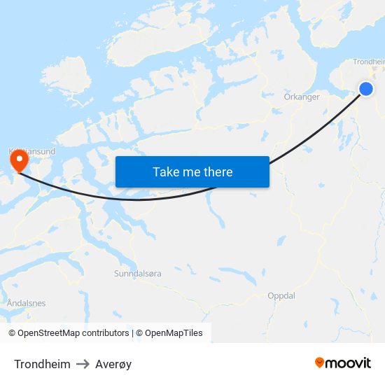 Trondheim to Averøy map