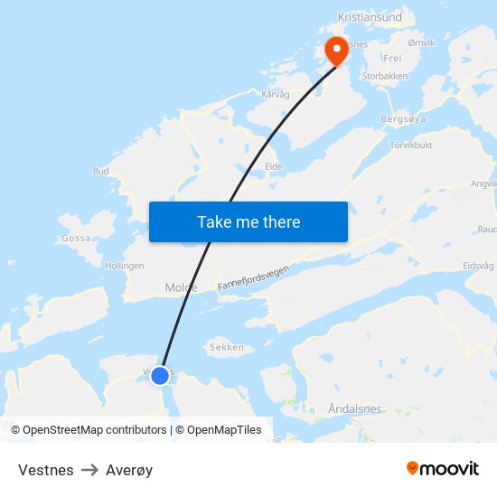 Vestnes to Averøy map