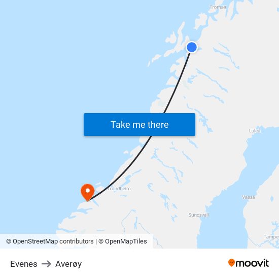 Evenes to Averøy map