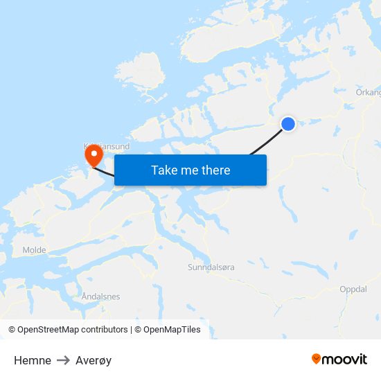 Hemne to Averøy map