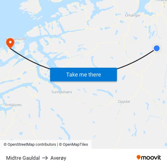 Midtre Gauldal to Averøy map