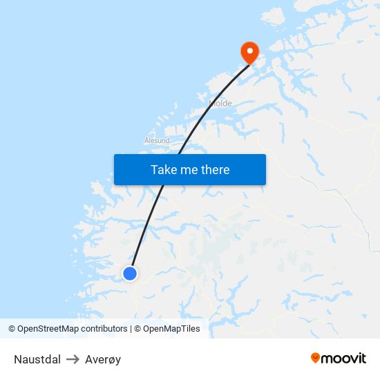 Naustdal to Averøy map