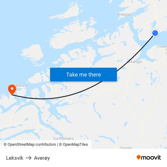 Leksvik to Averøy map