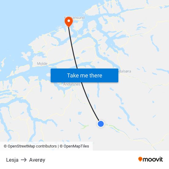 Lesja to Averøy map