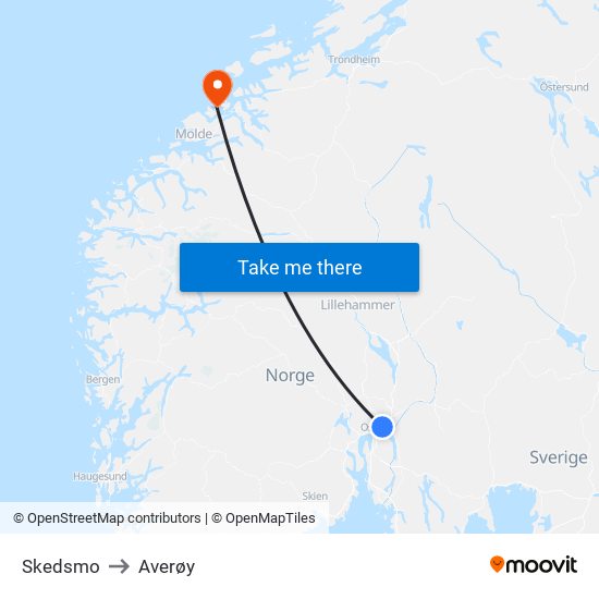 Skedsmo to Averøy map