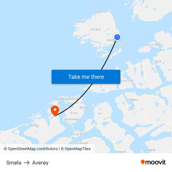 Smøla to Averøy map