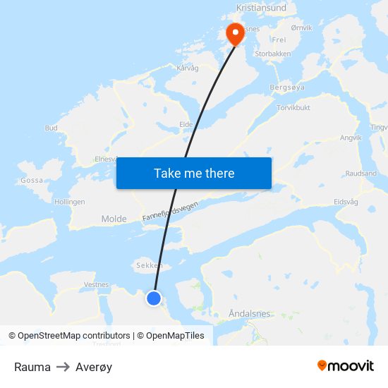 Rauma to Averøy map