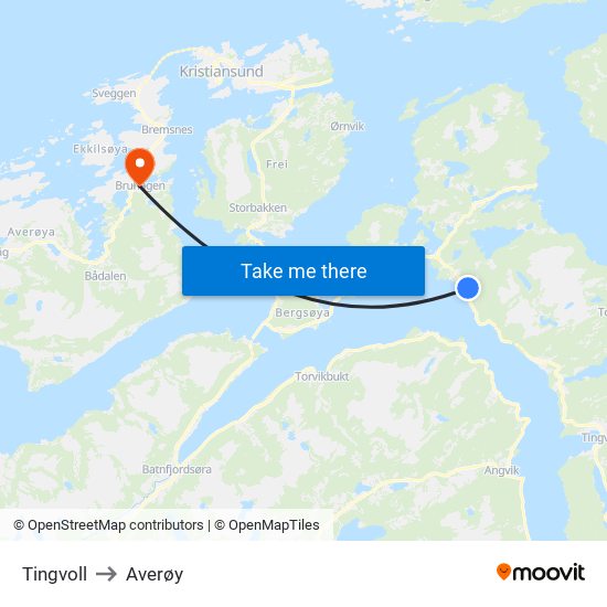 Tingvoll to Averøy map