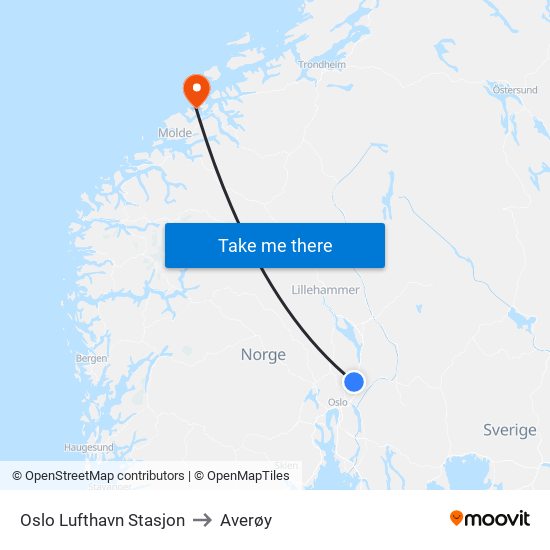 Oslo Lufthavn Stasjon to Averøy map