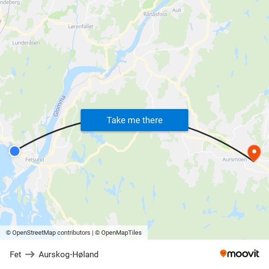 Fet to Aurskog-Høland map