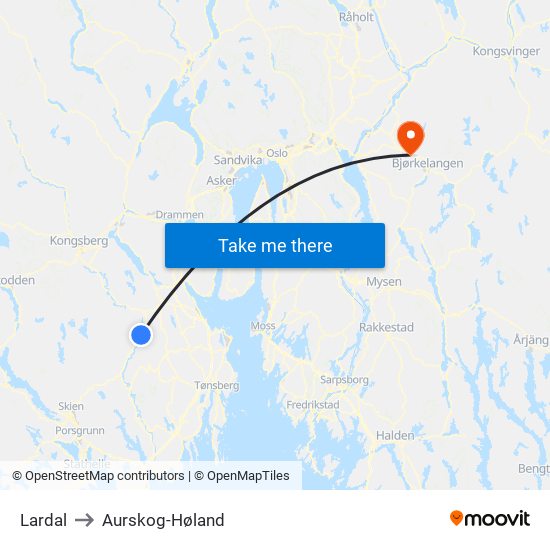 Lardal to Aurskog-Høland map