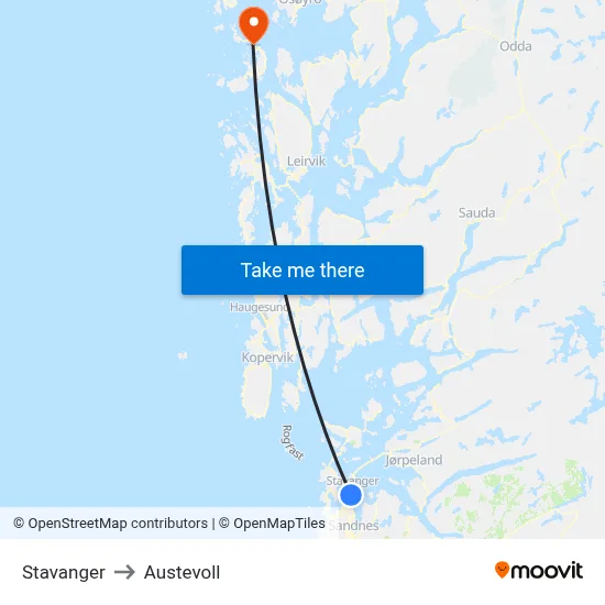 Stavanger to Austevoll map