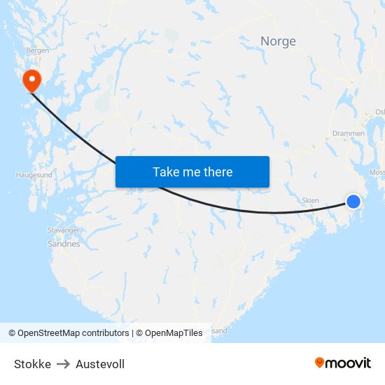 Stokke to Austevoll map