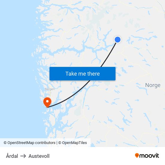 Årdal to Austevoll map