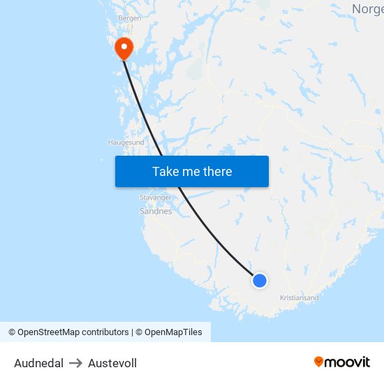 Audnedal to Austevoll map