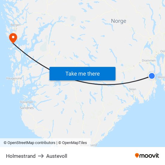 Holmestrand to Austevoll map