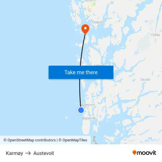 Karmøy to Austevoll map