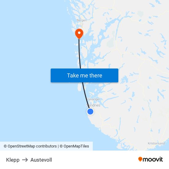 Klepp to Austevoll map