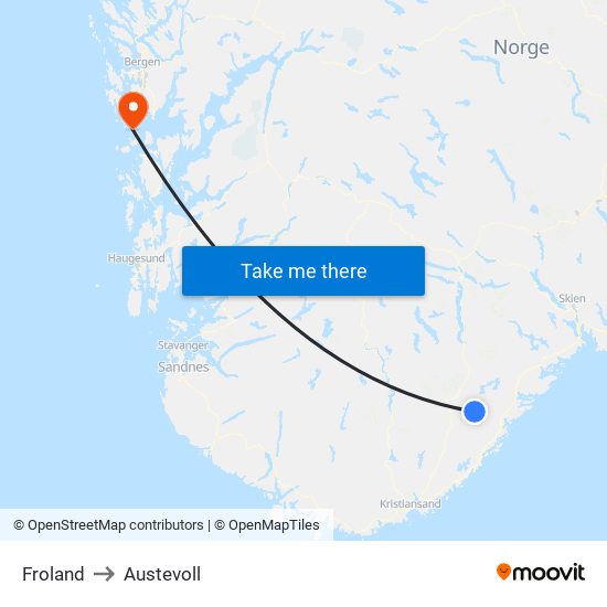 Froland to Austevoll map