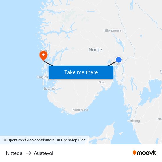 Nittedal to Austevoll map