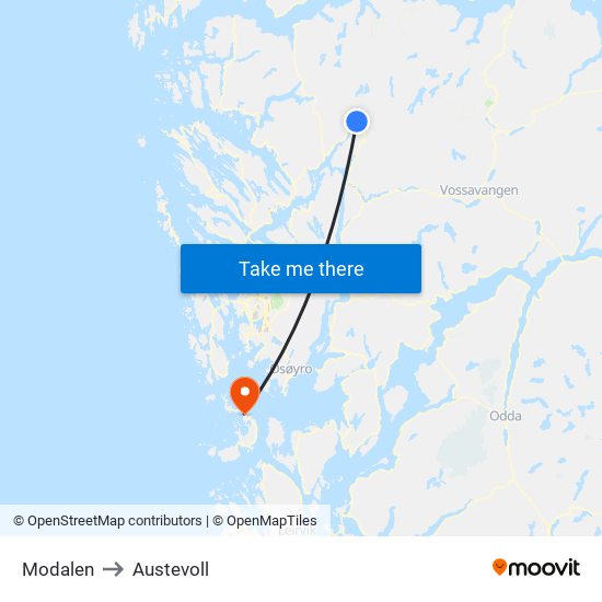 Modalen to Austevoll map