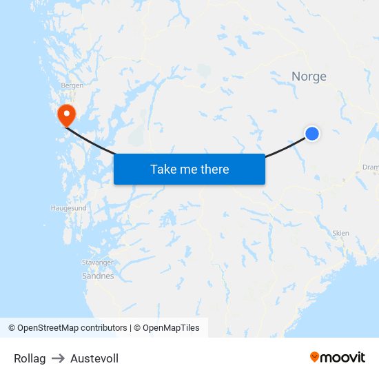 Rollag to Austevoll map
