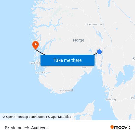 Skedsmo to Austevoll map