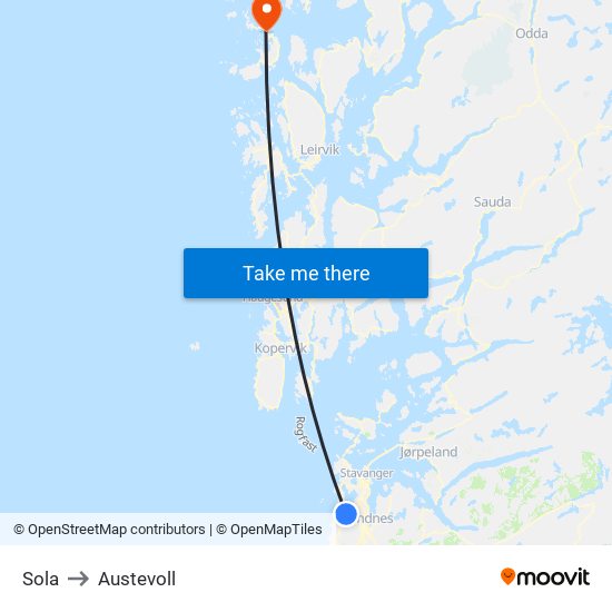 Sola to Austevoll map