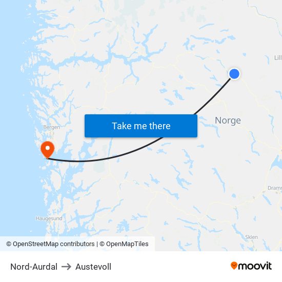 Nord-Aurdal to Austevoll map