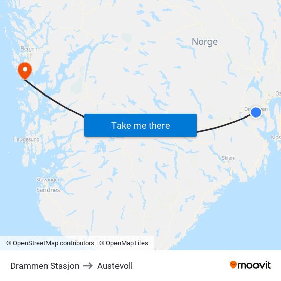 Drammen Stasjon to Austevoll map