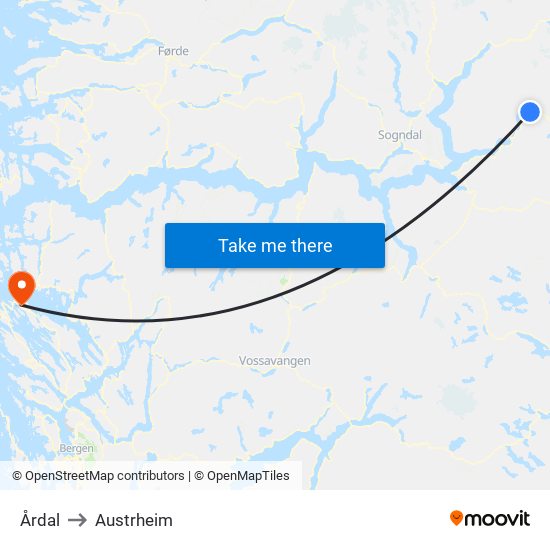 Årdal to Austrheim map