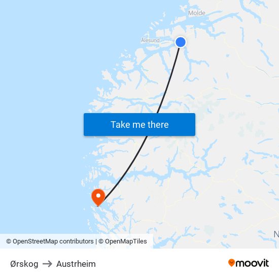 Ørskog to Austrheim map